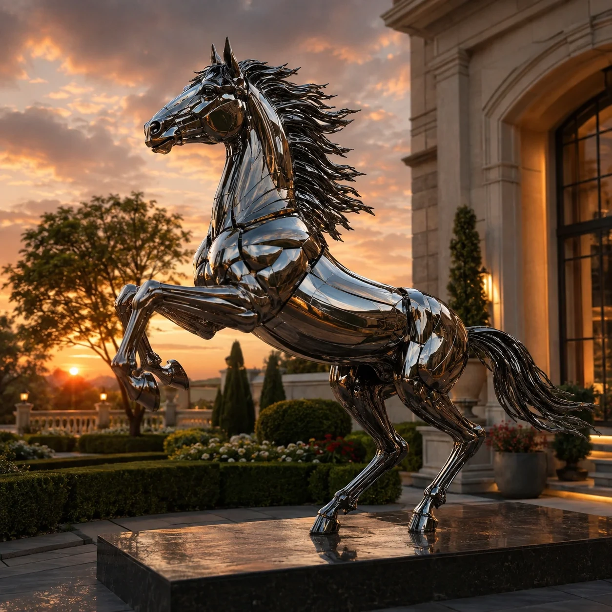 Stainless steel horse sculpture