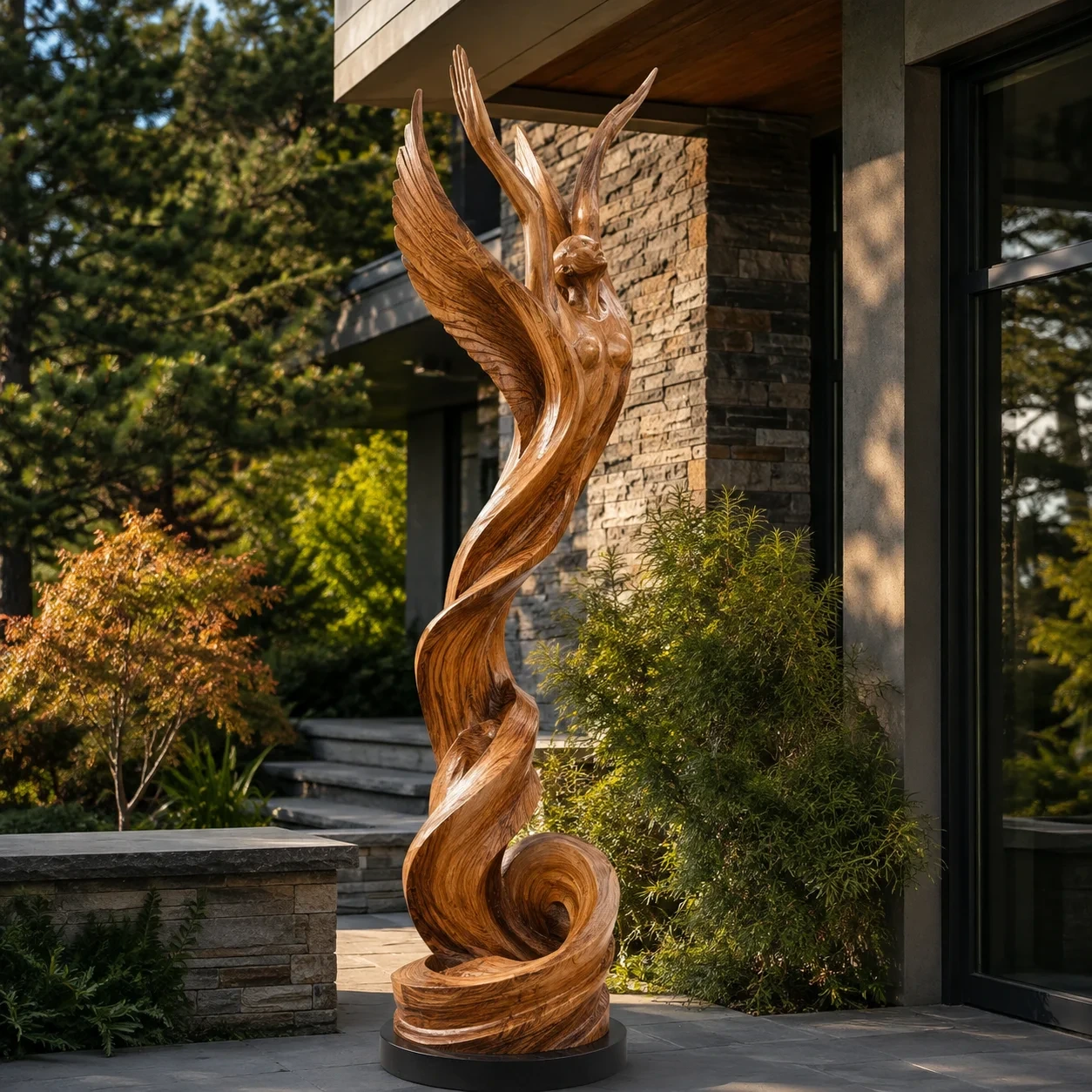 Artistic wood angel sculpture