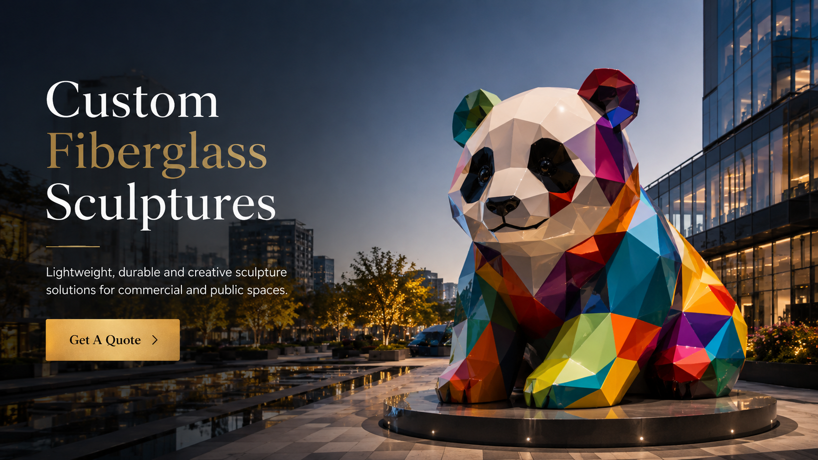 Custom colorful fiberglass panda sculpture